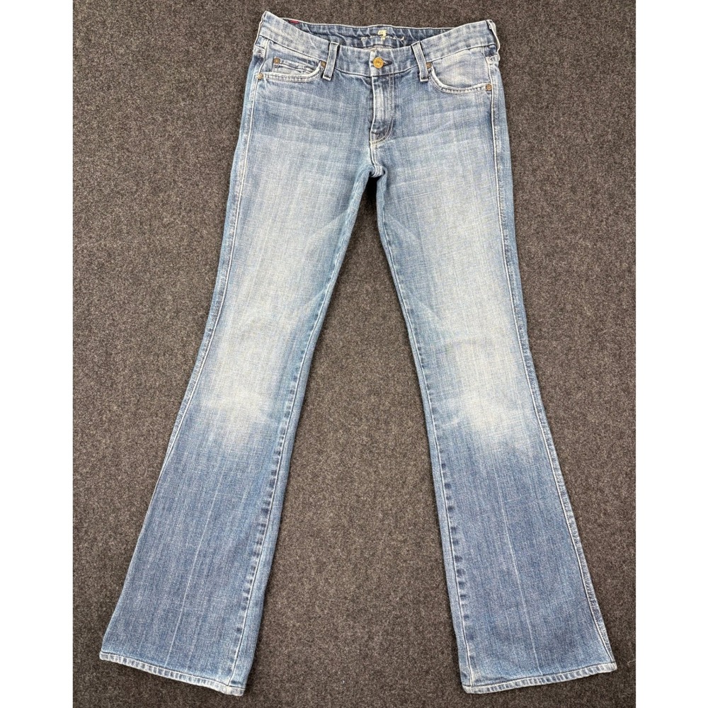 7 For All Mankind A Pocket Flare Jeans Light Wash Blue Denim‎ Size 29 Low Rise